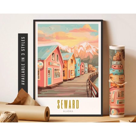 Seward Alaska Art Poster Travel City Wall Art Seward Ak Gift Destination City Travel Poster Trendy Art Modern Wall Decor Home Decor, 8x12 UNFRAMED
