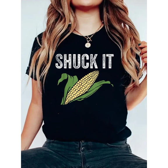 Shuck It Funny Farmer Corn Lover Market Festival Gift T-Shirt Graphic Tee summer Tops For Women Round Neck Fashion Cotton shirts