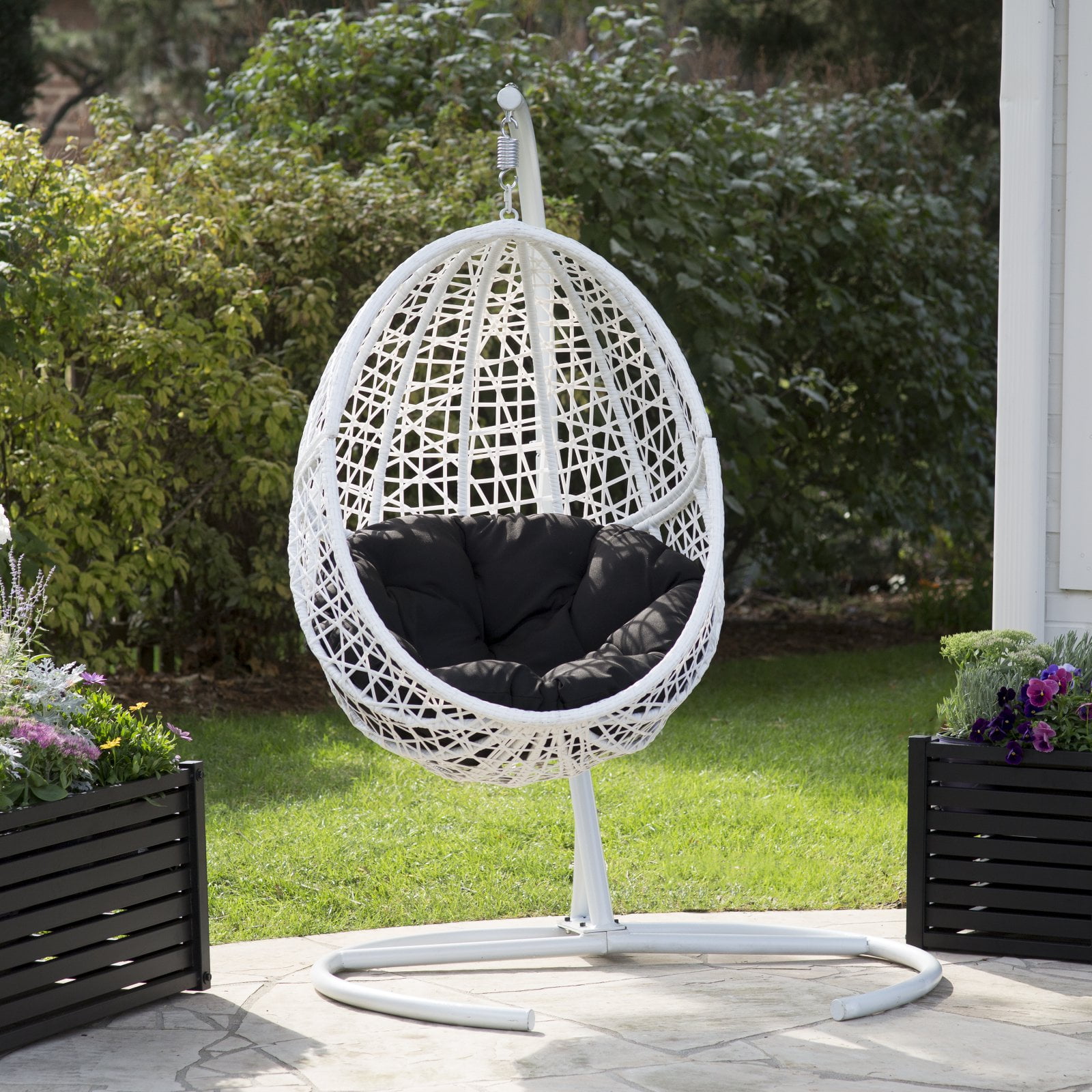 Egg Hanging Patio Chair Outdoor Furniture Swing White Resin Wicker Egg Hanging Patio Chair Outdoor Furniture Swing White Resin Wicker Cushion Frame
