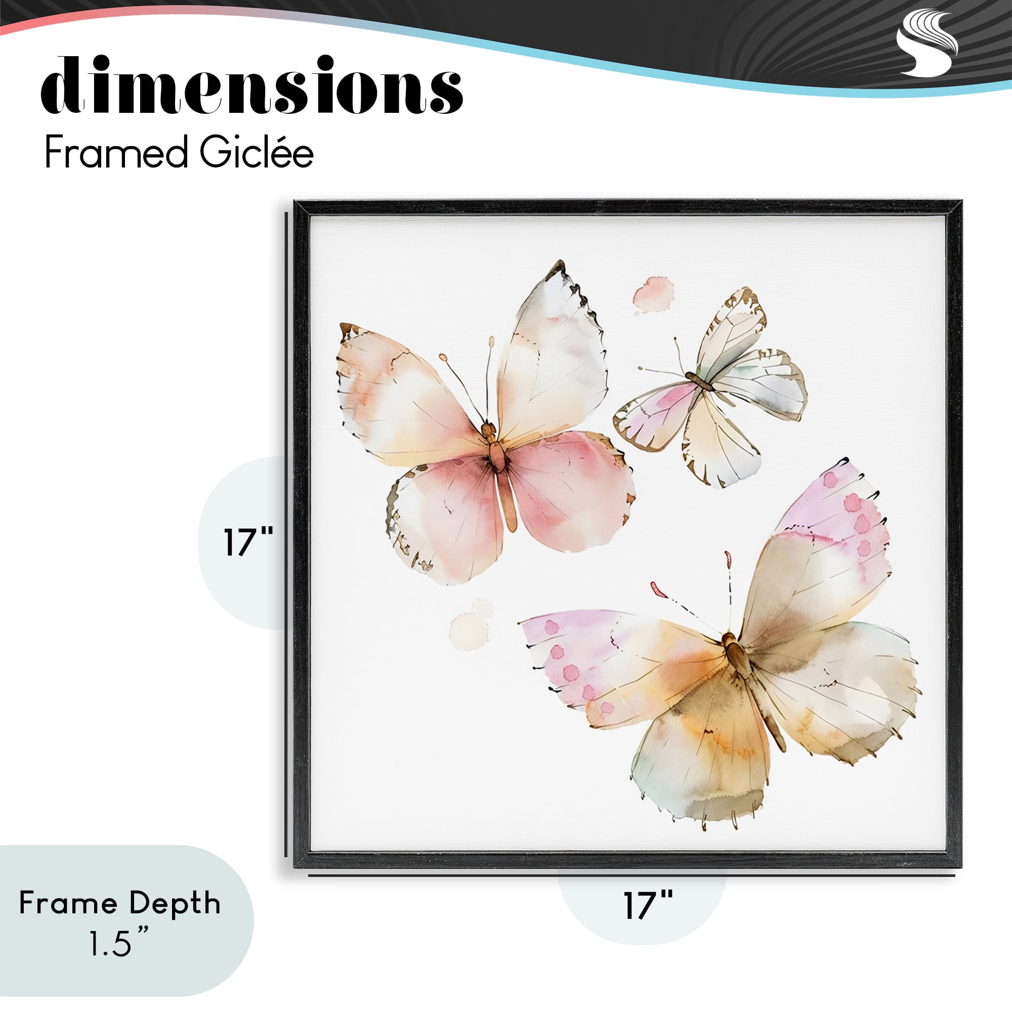 Stupell Industries Pink Watercolor Butterfly Trio Black Framed Giclee Art, design by Creative Studio