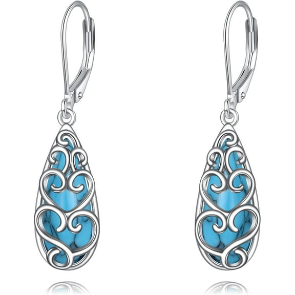 DOLIOX Teardrop Turquoise Earrings 925 Sterling Silver Leverback Earrings for Women Turquoise Jewelry