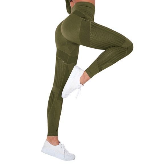 Riforla Womens Leggings Fashion Hollow Seamless High Waist Peach Lift Fitness Water Wash Textured Tight Sports Yoga Pants for Women Army Green XS