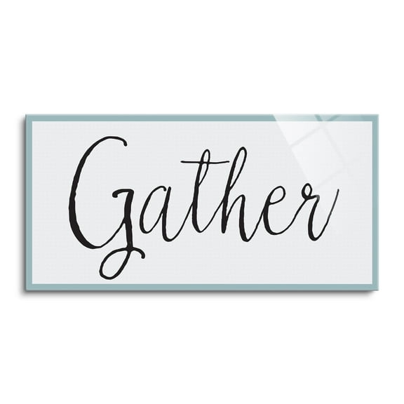 Gather Mint Border Black Script 36 x 18 Glass Wall Hanging Sign