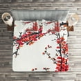 thumbnail image 2 of Ambesonne Japanese Quilted Coverlet 3 Pcs, Blossom Cherry Sakura, Queen Size, Red and Brown, 2 of 2