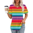 thumbnail image 2 of lcziwo Tunic Tops for Women Loose Fit Dressy Casual Blouses Short Sleeve Pleated Rainbow Tshirts 2025 Fashion Summer Tees Shirt Ofertas en Walmart Multicolor M, 2 of 8