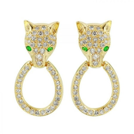 Foreli 2.5CTW Diamond And Created Emerald 14K Yellow Gold Earrings
