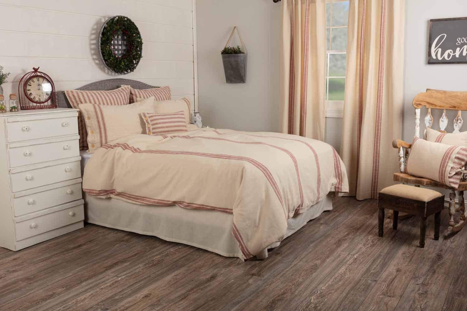 Piper Classics Market Place Red Grain Sack Stripe King Duvet Cover, Cotton