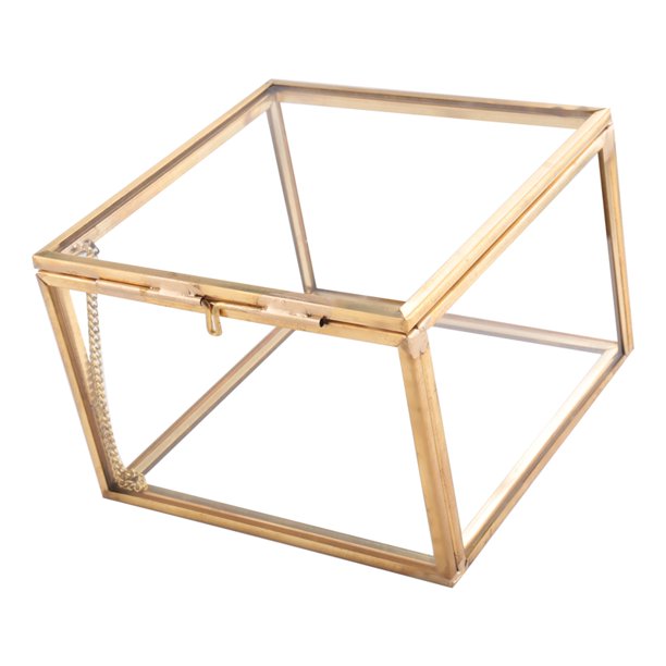 Cajas de Joyería de Cristal de Jardín de Geometría de Apertura Cuadrada Caja de Almacenamiento de Joyas Espejo Caja de Decoración de Flores Eternas