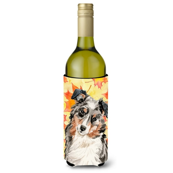 Carolines Treasures BB9502LITERK Australian Shepherd Fall Wine Bottle Beverge Insulator Hugger Wine Bottle multicolor