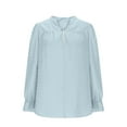 thumbnail image 3 of Lenpel Women's Oversized Blouses Casual V Neck Quarter Button Embroidered Ruffle Long Sleeve Shirts Loose Tunic Tops(Light Blue,XX-Large), 3 of 6