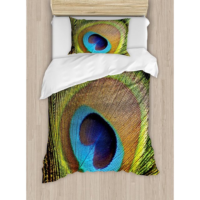 Funda nórdica Twin, pluma de pavo real con forma de ojo Imagen de cerca