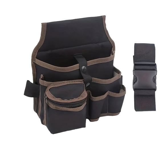Waist Tool Bag Tool Pouch Electrician Gardener Tool Belt, Coffee Nylon Waist Bag, Portable Storage Bag Heavy Duty Multi-Pocket Organizer for Electrician Gardening Repair Tools