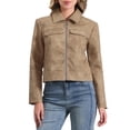 thumbnail image 1 of CHAQUETA DE CUERO SINTÉTICO PARA MUJER INSPIRE CHIC, CON CUELLO CAÍDO, MANGA LARGA Y CREMALLERA M Tan, 1 of 6