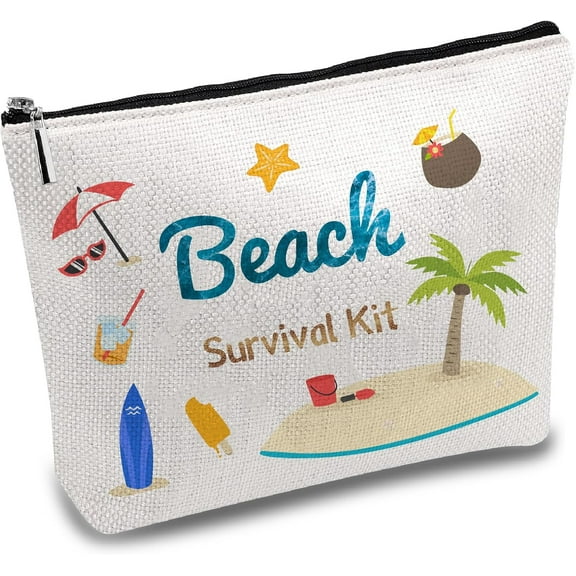 Beach Survival Kit Canvas Makeup Bags Cosmetic Bag Multi Purpose Pen Case with Metal Zipper Toiletry Travel Bag Case Purse Pouches Portable for Fans Birthday Women Her Gifts 10x7Inch DIY