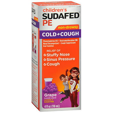 Children's Sudafed PE Cold + Cough Relief, Grape Liquid, 4 fl. (Best Meds For Cough)