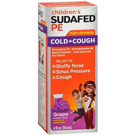 Sudafed PE Children's Cold Cough Liquid Grape - 4 (Best Home Remedy For Cough And Cold For Babies)