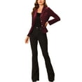 thumbnail image 3 of INSPIRE CHIC Women's Vintage Velvet Blazer Notched Lapel Button Front Wear-to-Work Jacket XS Dark Red, 3 of 7