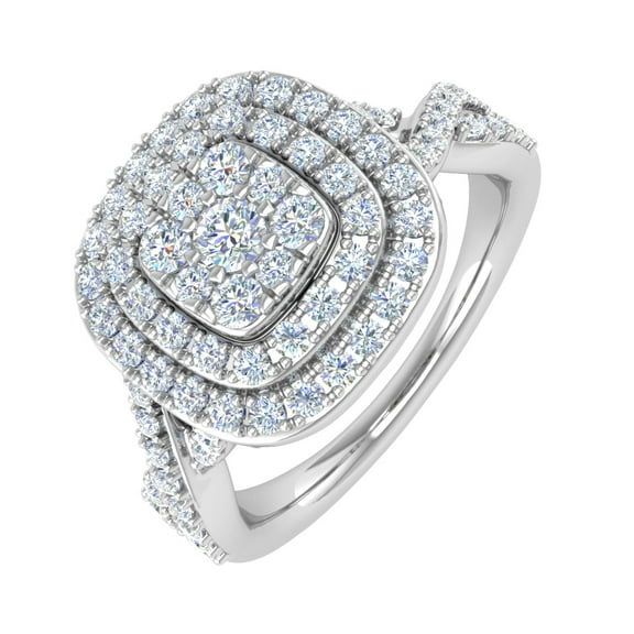 1 Carat Prong Set Diamond Halo Engagement Ring in 14K White Gold (Ring Size 7.75)