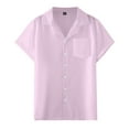 thumbnail image 2 of Camisa informal de lino con cuello cubano y botones para hombre, con bolsillo, tejido transpirable, corte holgado para el día a día/verano, fácil de cuidar, 2 of 5
