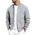 thumbnail image 3 of Men's Faux Suede Bomber Jacket Full Zip Ribbed Collar Side Pockets Casual Fall Outerwear, 3 of 8