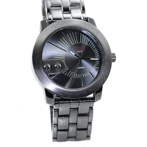 Men's black designer style clubbing watch 47mm 12mm thick case. 24mm wide black link bracelet fits 8.5 inches wrist