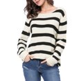 thumbnail image 3 of Unique Bargains Women's Striped Round Neck Drop Shoulder Loose Sweater, 3 of 8