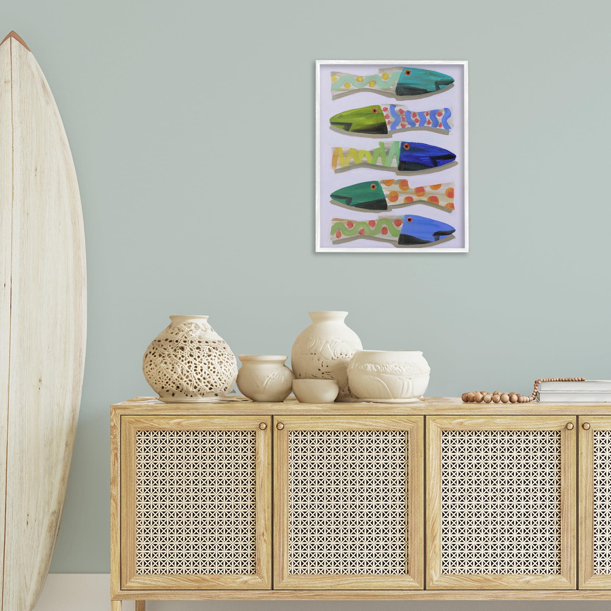 Stupell Industries Wooden Fish Designs Animals & Insects Painting White Framed Art Print Wall Art, 24 x 30