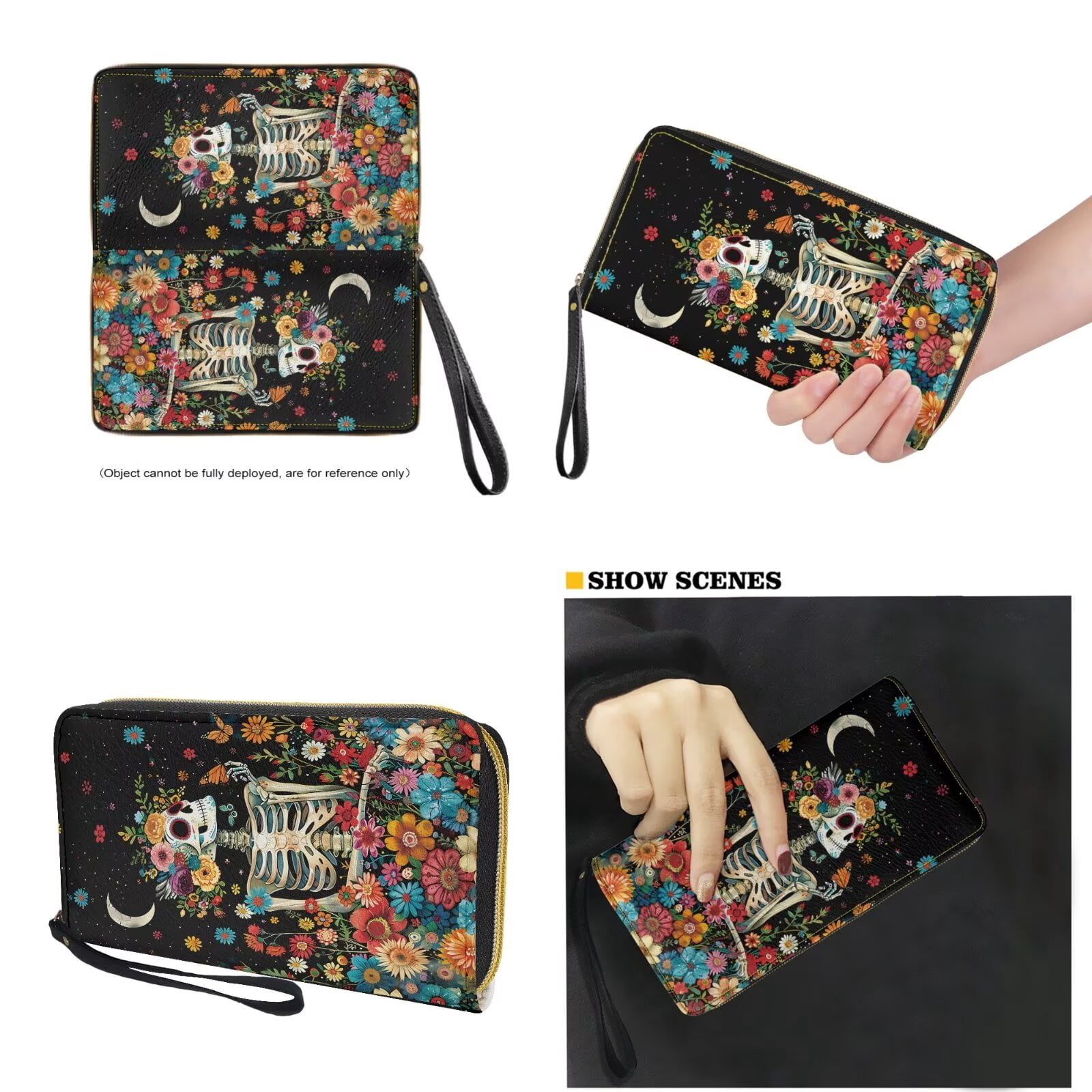 TSOVTHRID Sugar Skull Floral Print Purses for Women Waterproof Handbag with Matching Wallet Set Leather Shoulder Bag Tote Satchel with Purse for Ladies Shopping