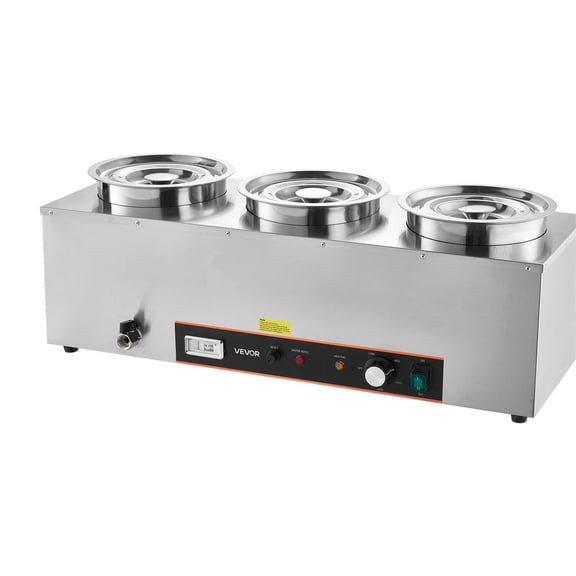 Triple Soup Warmer with 3 Stainless Steel 6.34Qt Pots - Commercial Grade Food Warmer Station