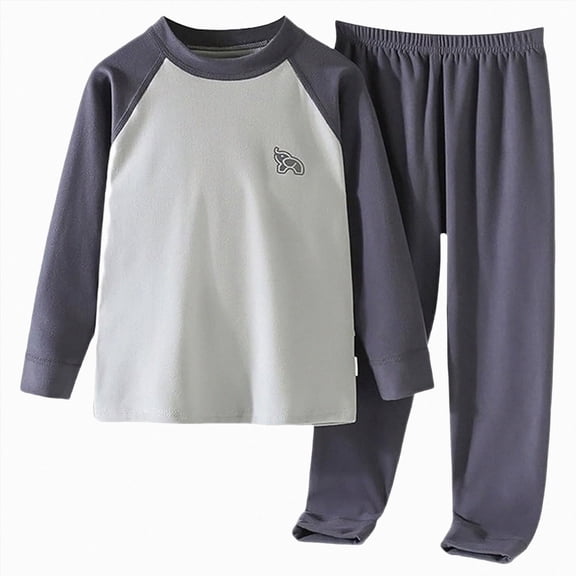 CAUYDYBoys Girls Soft Cotton Sleepwear Set Long Sleeve Pajamas with Pants 2PCS Kids Comfort Loungewear Cute Nightwear Set(L101-Grey,14-15 Y)