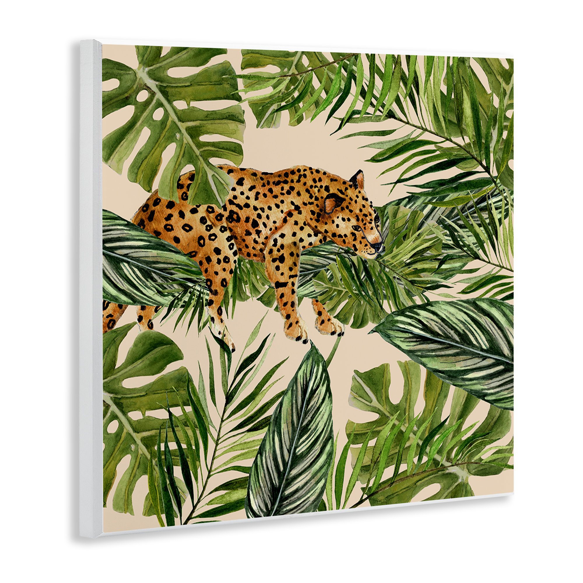 Stupell Industries Resting Leopard on Branch Plants & Flowers Painting Unframed Art Print Wall Art, 12 x 12
