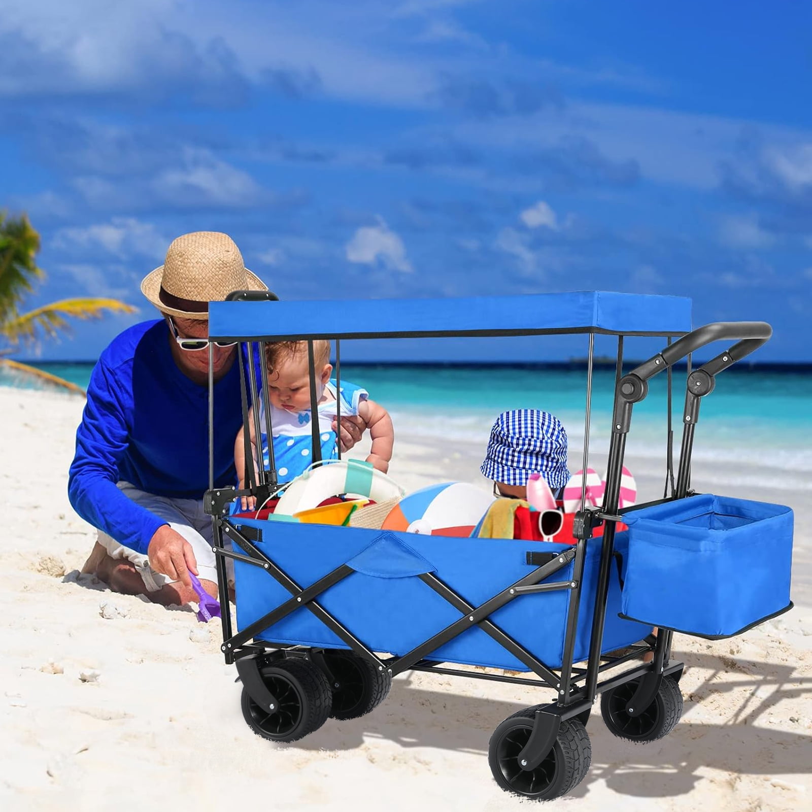 Arlopu Collapsible Folding Utility Wagon Cart with All-Terrain Wheels and Removable Canopy