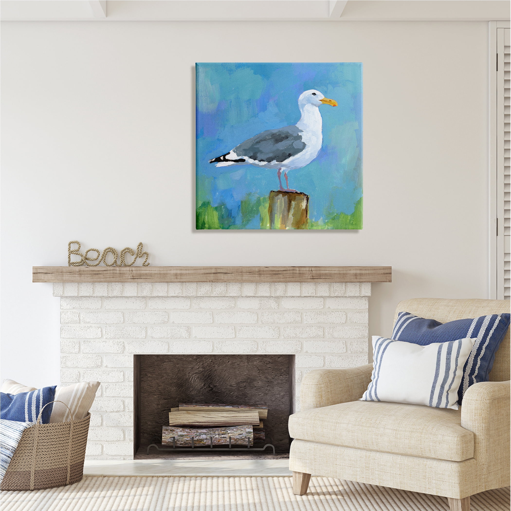 Stupell Industries Seagull Perched Painting Animals & Insects Painting Gallery Wrapped Canvas Print Wall Art, 30 x 30