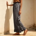 thumbnail image 6 of Bloomae Wide Leg Boho Pants Women Casual Drawstring Elastic High Waisted Flowy Ruffled Hem Palazzo Pants Trendy Beach Vacation Lounge Trousers with Pockets, 6 of 9