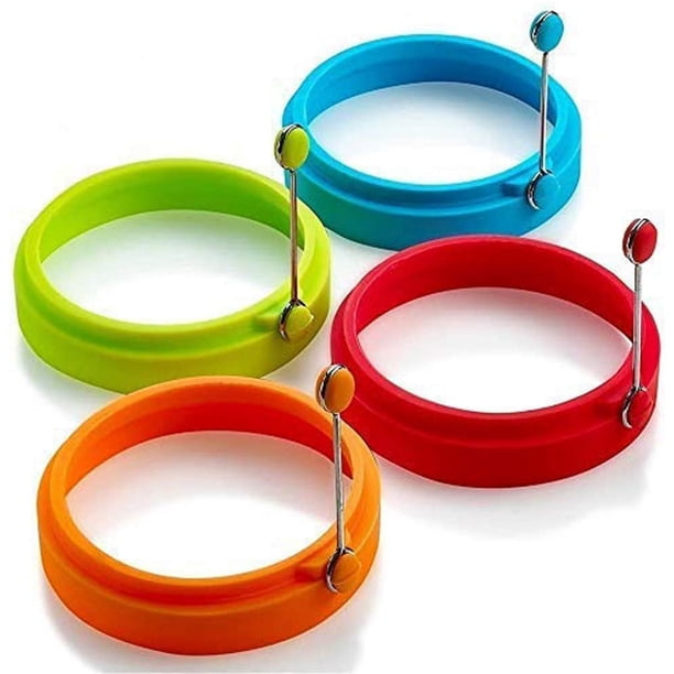 Anillo de silicona para huevos, anillos antiadherentes para huevos, anillos para cocinar huevos, molde perfecto para huevos fritos o anillos para panqueques (nuevo, 4 piezas), multicolor