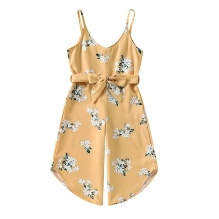 

Suanret Toddlers Baby Girls Romper Sleeveless V Neck Floral Summer Casual Bodysuit Drawstring Jumpsuit Shorts Yellow 4-5 Years