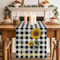 thumbnail image 4 of Sunflowers Cotton Linen Table Runner for Dining Kitchen, Spring Summer Bees Floral Black Plaid Wedding Outdoor Party Tablerunners Decoration, Dresser Scarf Coffee Tablecloth Runners 13x108 Inches, 4 of 9