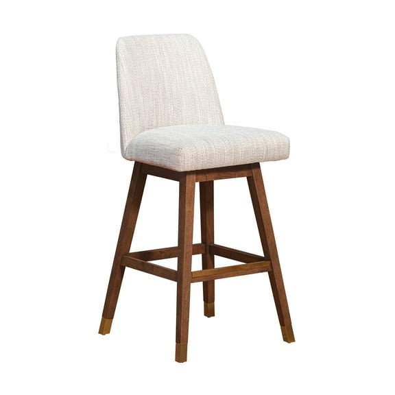 Amalie Swivel 30" Seat Height in Brown Oak Wood Finish with Beige Fabric Bar Stool for Kitchen Island Counter