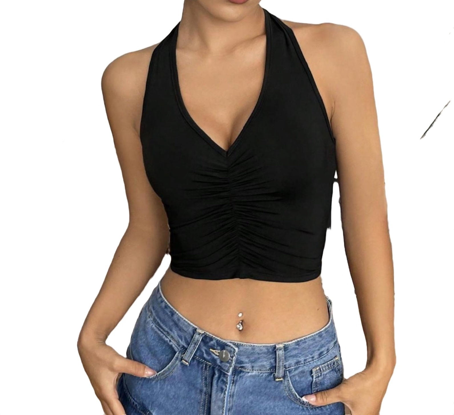 plain black halter top