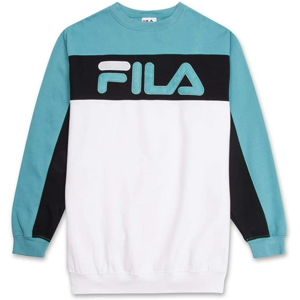 FILA Men's Big and Tall Long Sleeve Block Crew Soft Comfortable Fleece Sweatshirt Teal/White/Black 4X