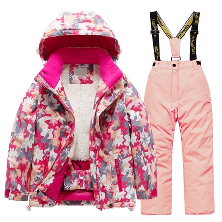 XFHLMJFF Kids Lined Ski Suit Snowsuits Ski Overall Winter Suit Thickened Waterproof Windproof Snowboarding Children Patchwork Colorful Warm Snow Suits Jacket and Pants 2Pcs 14-16 Years
