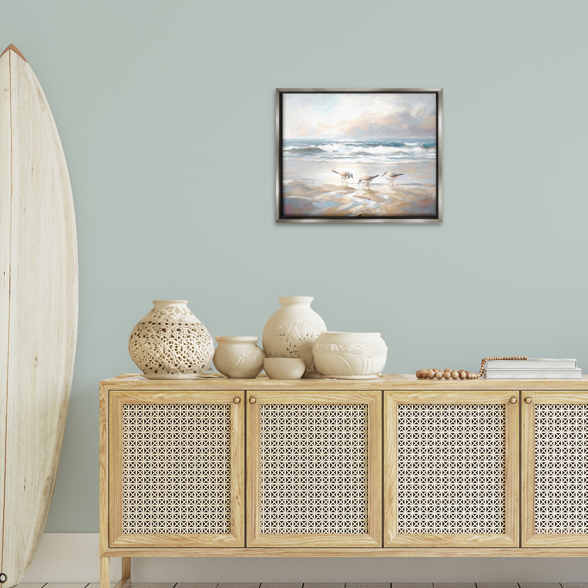 Stupell Industries Blue Haven Bay Coastal Painting Gray Floater Framed Canvas Art Print Wall Art, 21 x 17