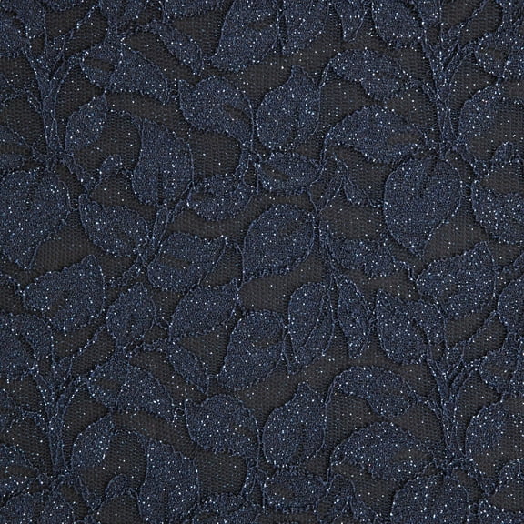 Zelouf Cynthia Leaf Glitter Scallop Lace , Sewing, DIY, Crafts Fabric by the Yard, Charming Navy, 3 Yard