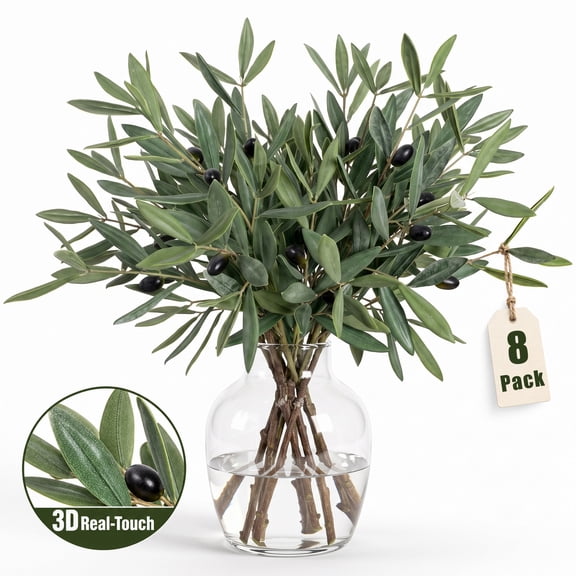 Glazina Artificial Plants Olive Branches, 8 Pack, 18.5 Inch Faux Greenery Stems for Vases Home Decor