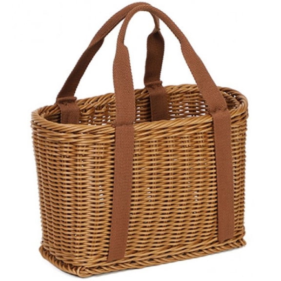 Vjnyvs Hand Woven Shopping Basket Rattan Large Picnic Baskets Fruit Vegetable Storage Basket Grocery Bag with Handle