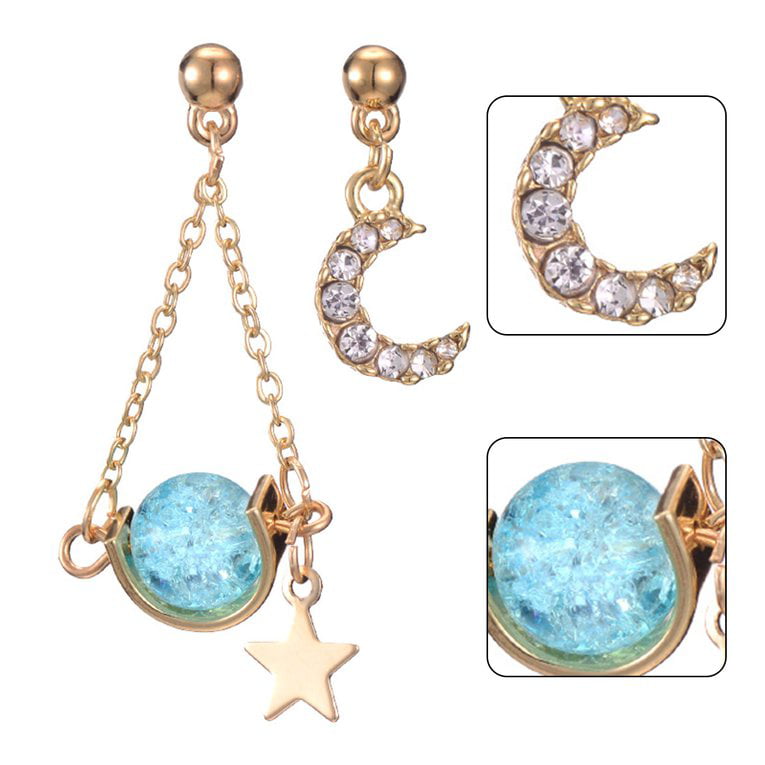 New Fashion Jewelry Geometry Asymmetry Five-pointed Star Metal Tassel Stud Earrings