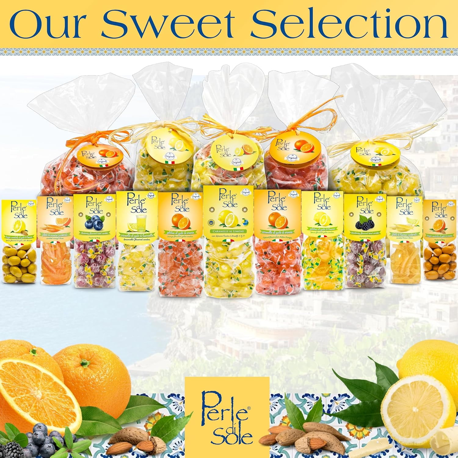 Perle di Sole Italian Lemon Drops, Bulk Case Pack of 12 (7.05 oz) Bags - Individually Wrapped Hard Candy - Made with Essential Oils of Amalfi Coast P.G.I. Lemon - Italian Imported Gifts From Italy
