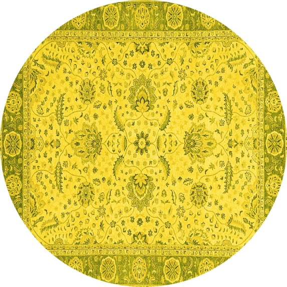 Ahgly Company Indoor Round Oriental Yellow Traditional Area Rugs, 4' Round