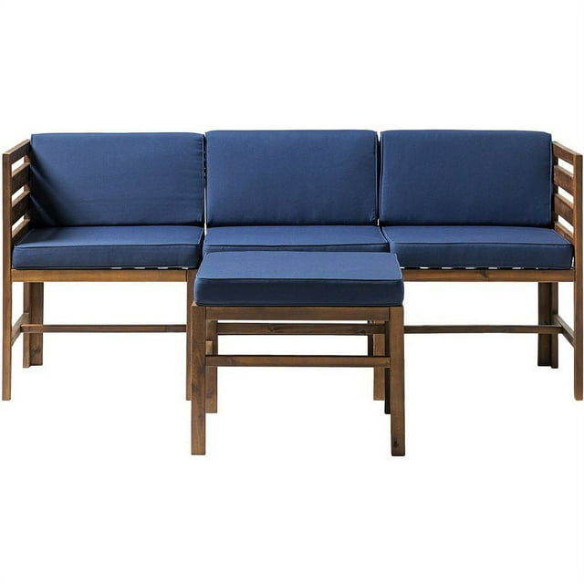 Sanibel Ensemble Modulaire 4 Pcs en Acacia avec Ottoman Brun Foncé/bleu Marine