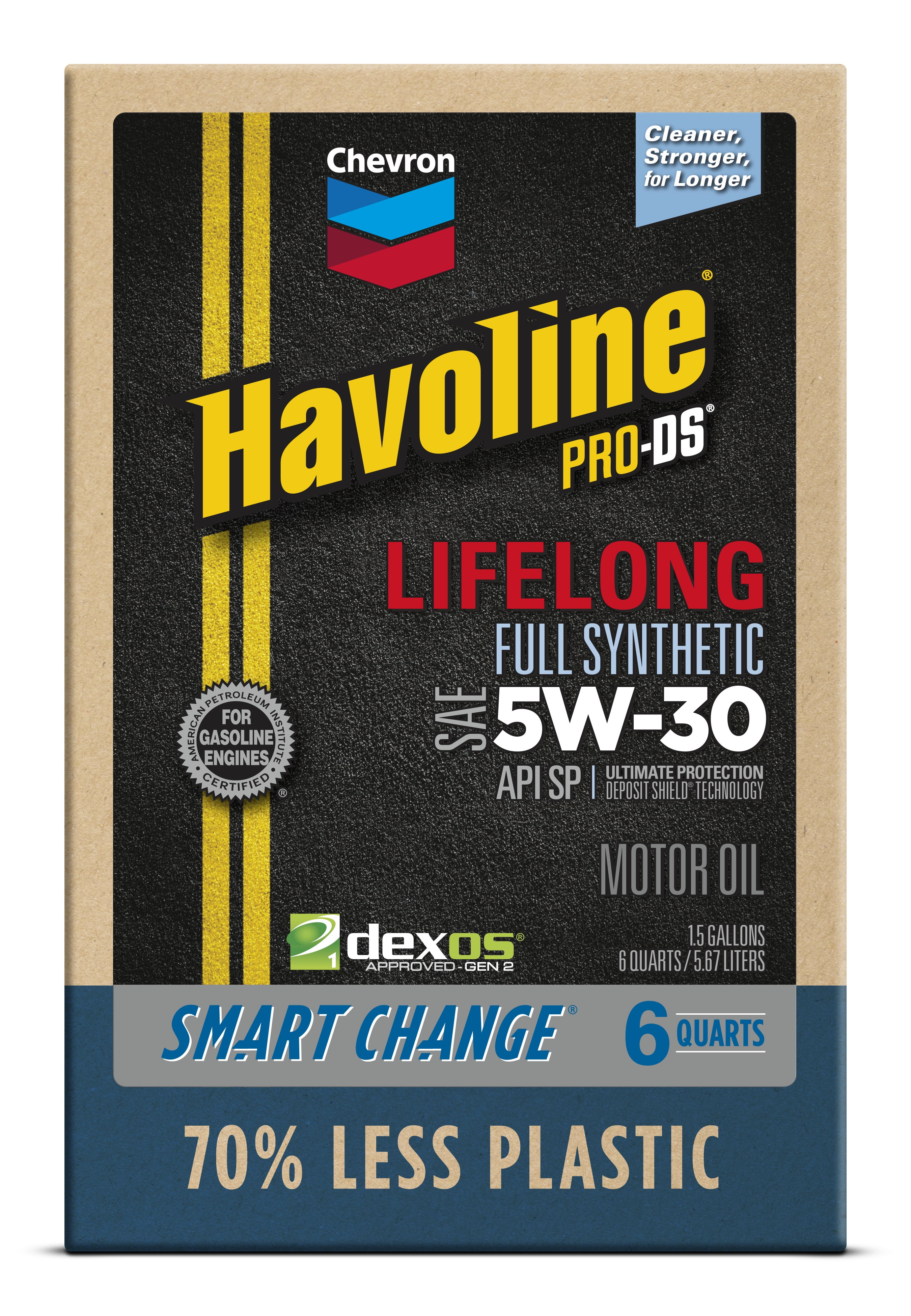 Chevron Havoline Lifelong Full Synthetic Motor Oil 5W-30, 6 Quart Smart Change Box